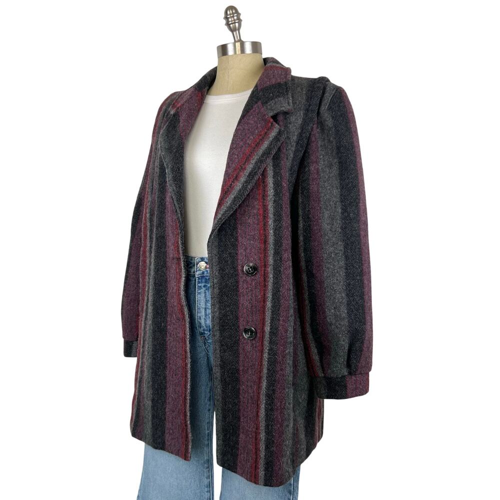 Vintage Saril Ltd. Wool Blend Striped Button Up Coat Jacket Made in USA (Sz L)